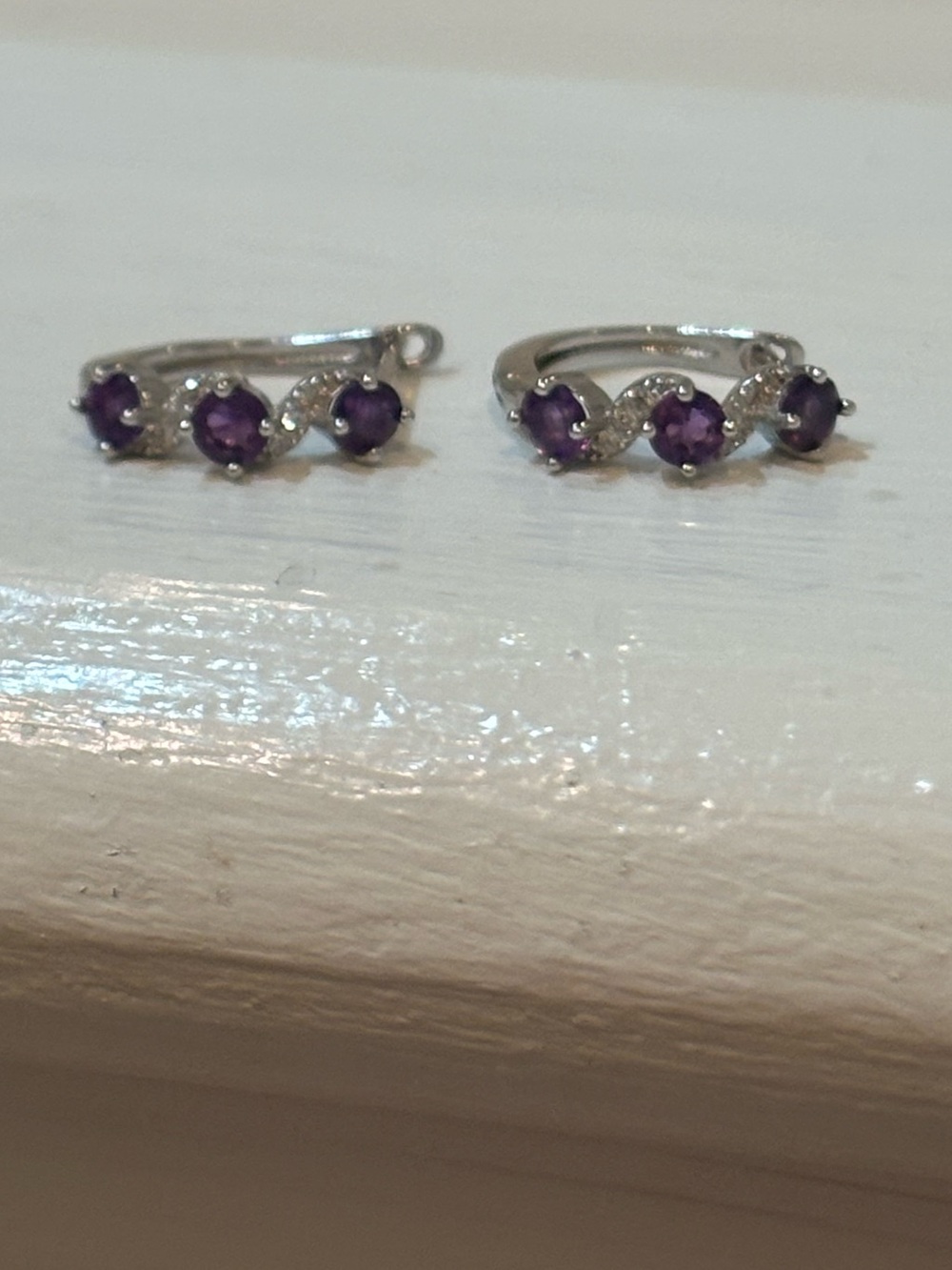 Purple Gemstone Huggy Hoop Sterling Silver Earrings